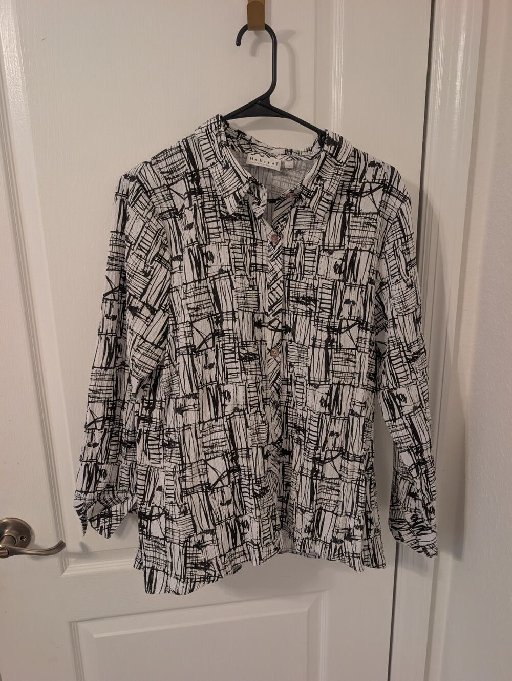 Habitat Button Down Shirt Large Black Abstract Size Large